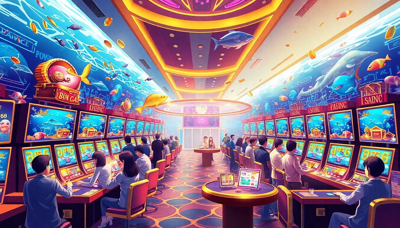Engaging bắn cá C168 gameplay with vibrant fish graphics in a lively casino setting.