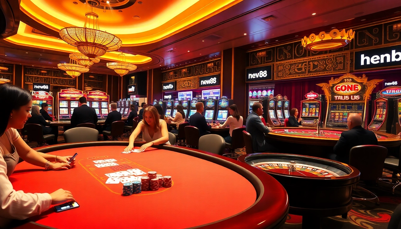 new88 branded casino scene depicting players at a poker table with vibrant chips and cards, showcasing the thrill of gambling.